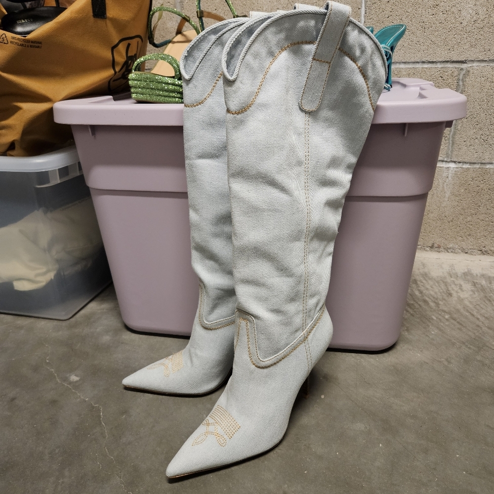 Light Wash DENIM Western Stilleto Boots